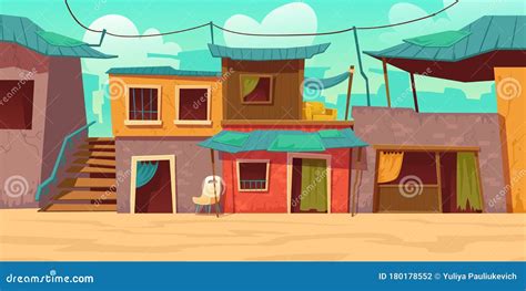Ghetto Street With Poor Dirty Houses Shacks Stock Vector