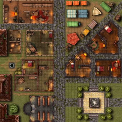 City Battle Map Main Street With Back Alleys Afternoon Inkarnate