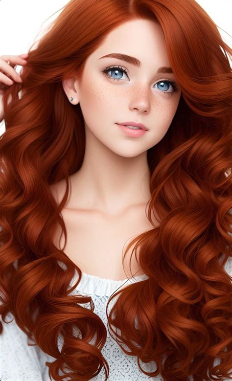 Girl With The Blue Eyes Long And Curly Auburn Hair And A Pale