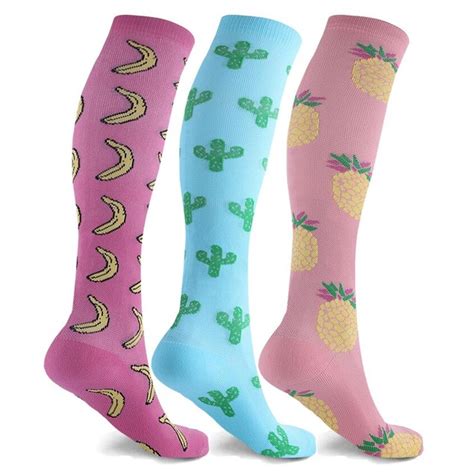 3 Pair Unisex Fun Pattern Knee High Compression Socks Bellechic
