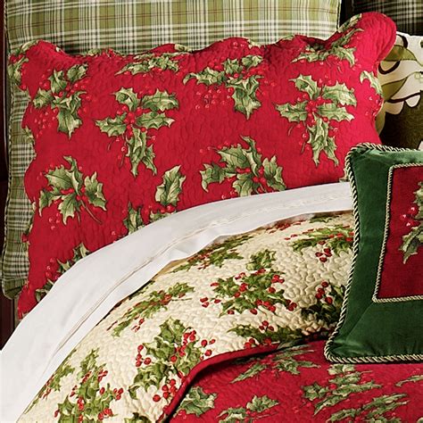 Holly Red Quilted Sham Dark Red Standard Quilt Bedding Holiday