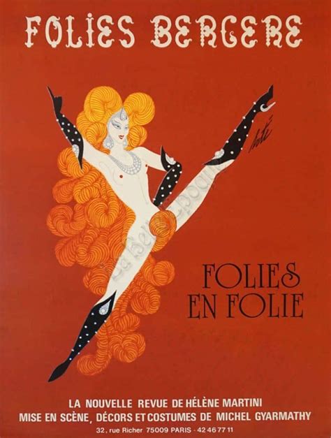 french vintage art deco revue poster by helene martini for folies bergere red by erte 1985