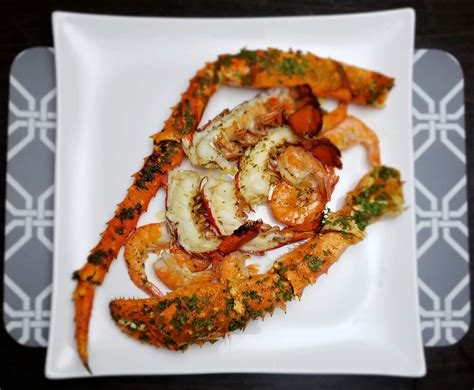 Baked Seafood Delight King Crab Legs Split Lobster Tails And Shrimp