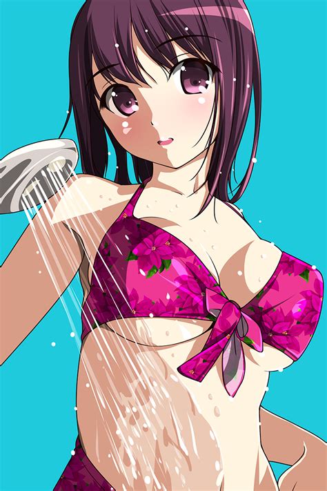 Matsunaga Kouyou Original Shower Highres Girl O Aqua Background Bare Shoulders Bikini