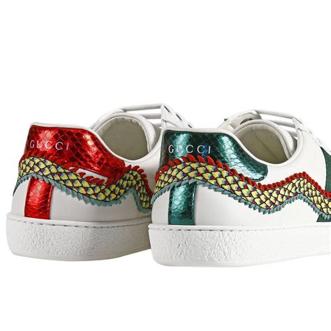 Gucci New Ace Soft Leather Sneakers With Side Web Bands And Dragon
