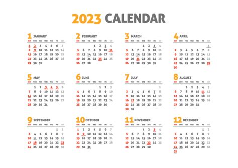 2023年 年間カレンダー 祝日入り（背景なし・ヨコ） クリパレ