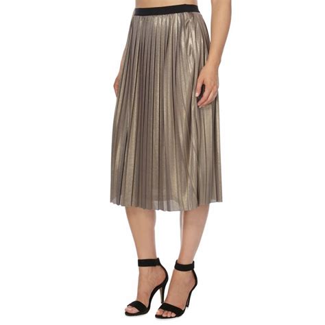 Gold Metallic Pleated Midi Skirt Brandalley