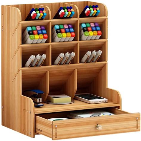 Wooden Desk Organiser Multi Functional Drawer Stationery Desktop