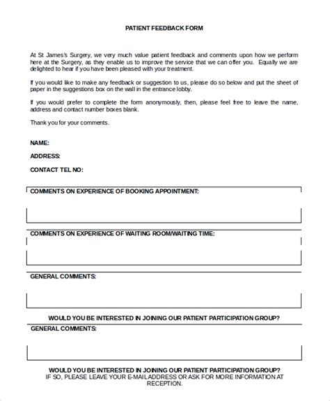 Free 9 Patient Feedback Forms In Pdf Ms Word