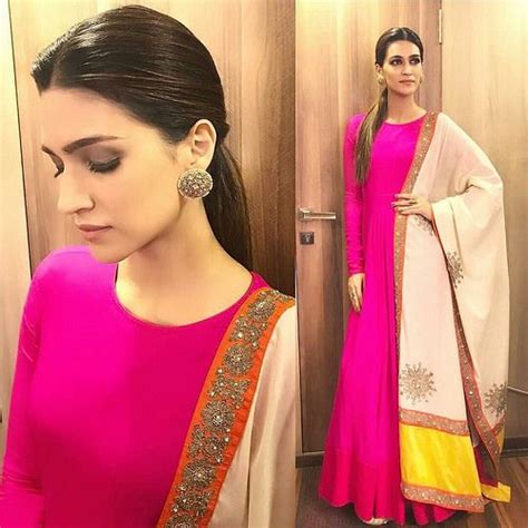 Kriti Sanon Pink Anarkali Suit Indian Designer Wear Pink Anarkali Suits Indian Fashion Dresses