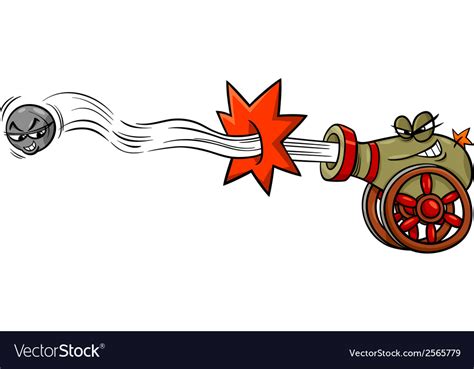 firing cannon and cannonball cartoon royalty free vector
