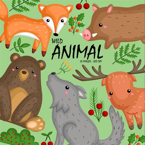 Wild Animal Clipart Cute Animal Clip Art Safari Animal Etsy In 2021