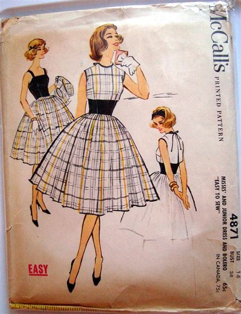 50s Dress Pattern With Fitted Bodice Full Skirt And Bolero Etsy