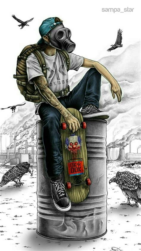 Skate Toxic Graffiti Wallpaper Gas Mask Art Cartoon Art