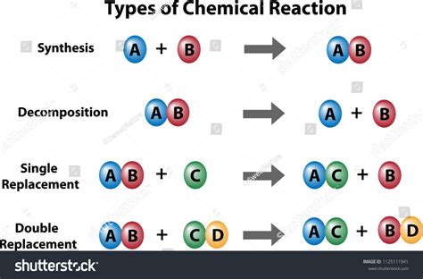Vektor Stok Four Types Chemical Reactions Diagram Synthesis Tanpa