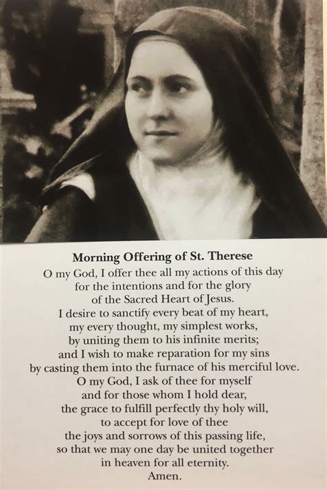 St Therese Of Lisieux Morning Offering Prayer Card — Fullness Of Grace