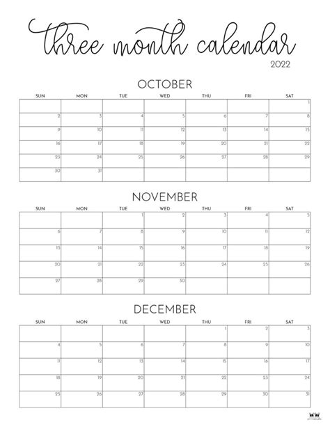 3 Month Calendar 2022 Printable Printable Template Calendar