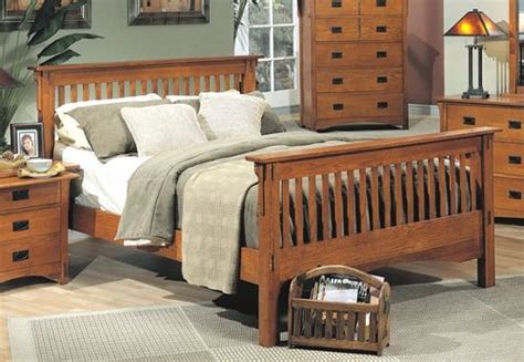 Mission Style Solid Oak Wood Medium Brown Finish Queen Bed Bedroom Design