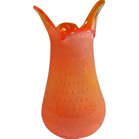 Mid Century Murano Vase Opalescent Orange Controlled Bubbles From Sleepyhollowvintage On Ruby Lane