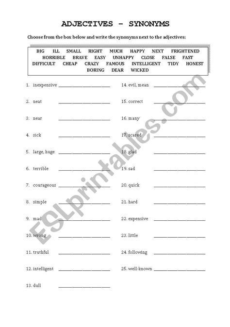 Synonyms And Antonyms Adjectives Esl Worksheet By Anglisti