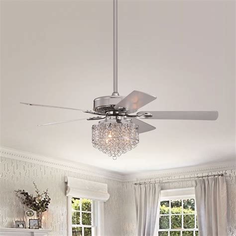52 In Indoor Chrome Reversible Ceiling Fan With Crystal Cascade Light