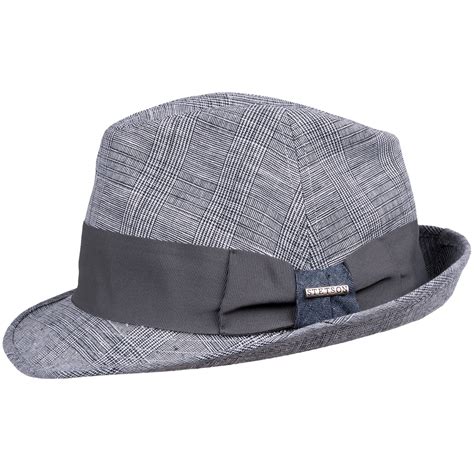 Stetson Plaid Fedora Hat Linen Cotton For Men In Blue