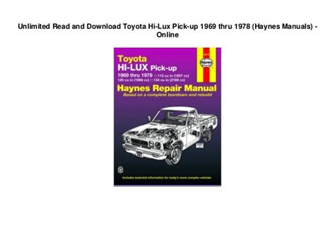 Unlimited Read And Download Toyota Hi Lux Pick Up 1969 Thru 1978