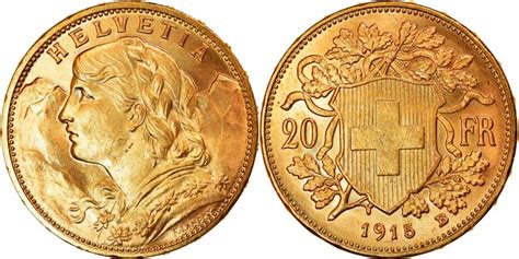 Coin Switzerland 20 Francs 1915 Bern Gold Km351 European Coins
