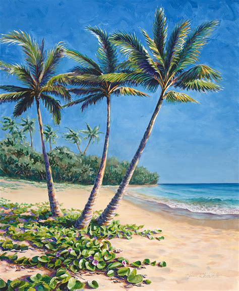 Tropical Paradise Landscape Hawaii Beach And Palms Painting Painting