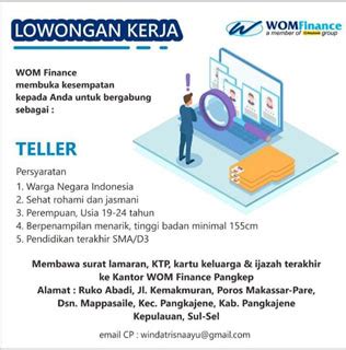 Di wom finance (wom finance) tbk pt 2021. Lowongan Kerja Teller di WOM Finance - Lowongan Kerja Makassar