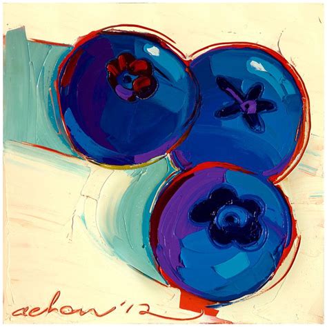 Original Painting Three Blueberries 12X12 By Allan Chow Art