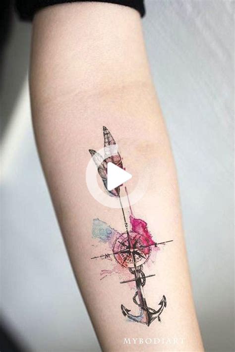 Unique Watercolor Feather Compass Anchor Forearm Tattoo Ideas For Women