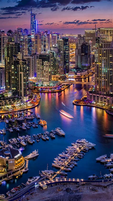 Dubai Boats Buildings City Harbour Lights Night Hd Phone