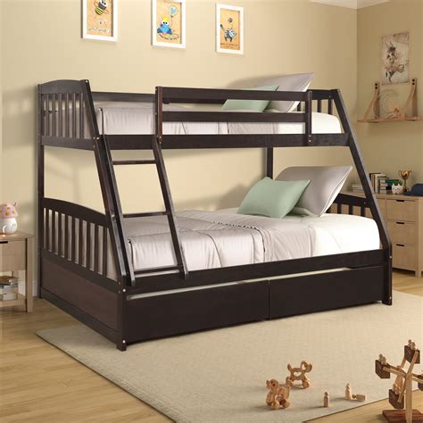Solid Wood Bunk Bed Twin Over Full Size Space Saving Kids Roomtwin