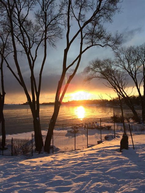 Sunset At Len Ford Park In Toronto Ontario Canada Winter 2018 Stock