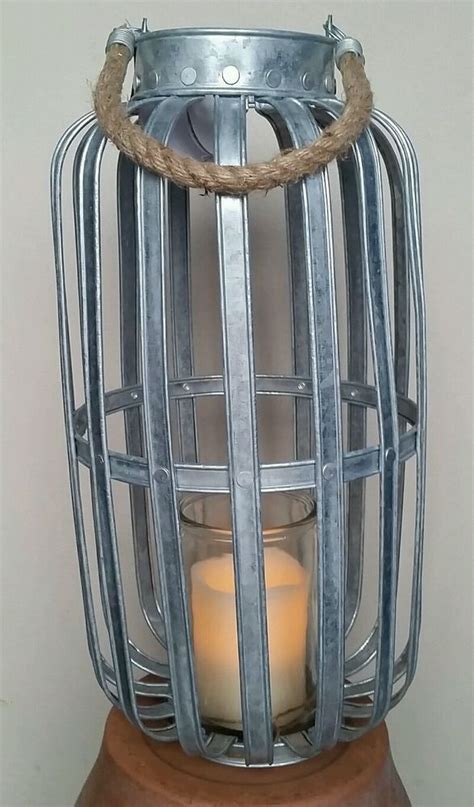 Floor Standing Lantern Candle Holder Galvanised Metal Garden Christmas T Lantern Candle