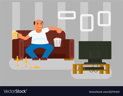 Cartoon Man Watching Tv Flat Royalty Free Vector Image