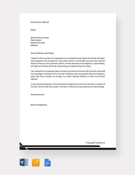 Letter Of Resignation From Golf Club Sample Resignation Letter