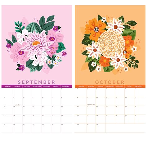 2023 Wall Calendar Floral Clusters With Writing Room And Etsy