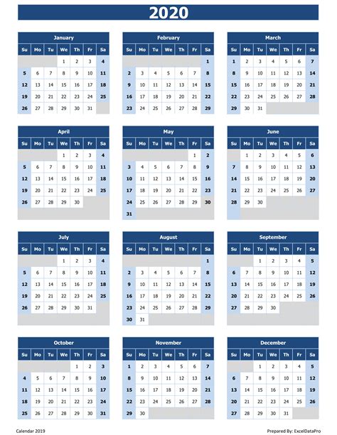 These calendars are great for family, clubs, and other organizations. 2020 Calendar Excel
