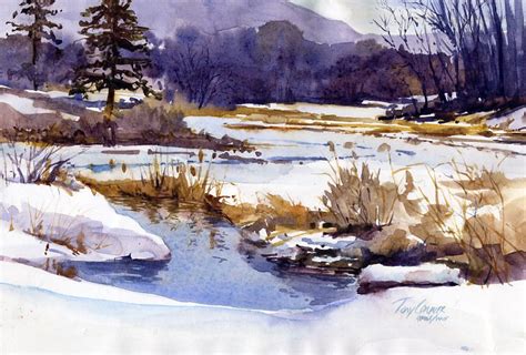 Winter Pond Watercolor Plein Air Landscpe Painting By Tony Conner