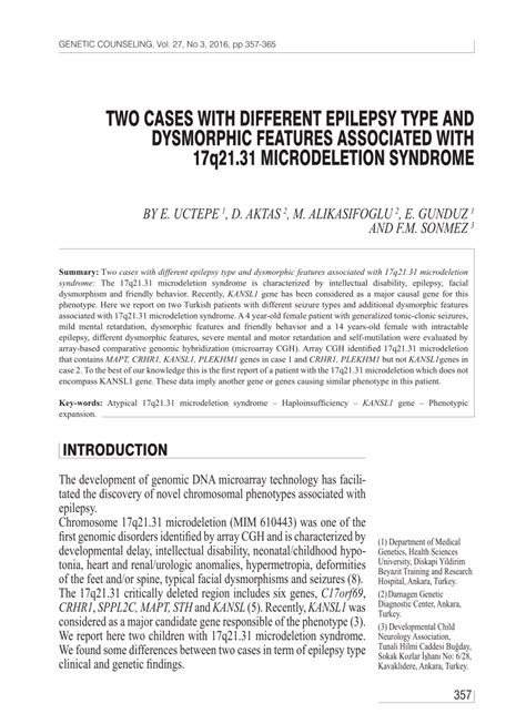 Pdf Two Cases With Different Epilepsy Type And Dysmorphic Features
