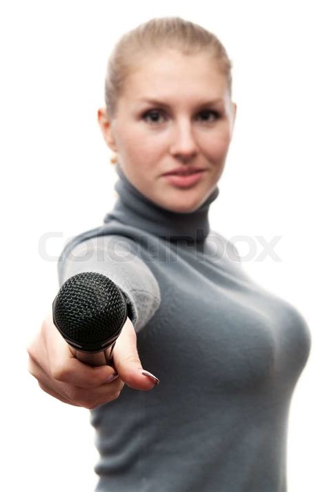 Young Woman Holding A Microphone Stock Image Colourbox