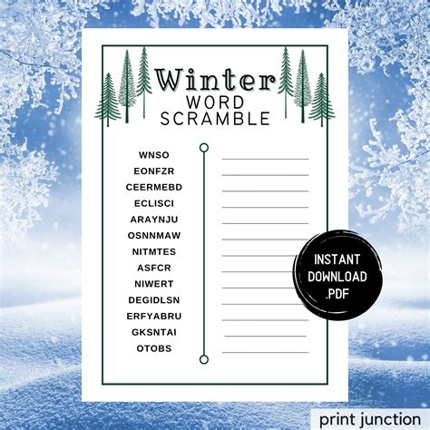 Winter Word Scramble Printable Winter Games Wintertime Etsy