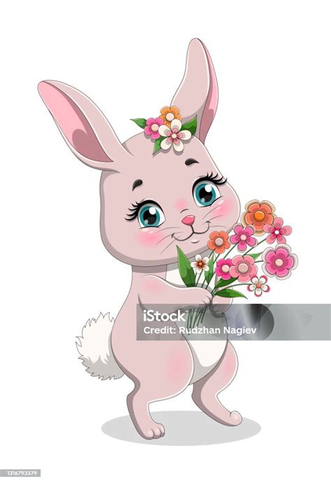 Sevimli Kız Tavşan Çizgi Film Karakteri Stok Vektör Sanatı And Sevimli