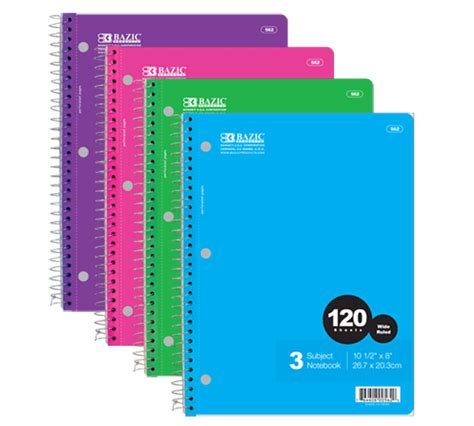 3 Subject Spiral Notebook 120 Pages Wide Ruled Primeonlinestore