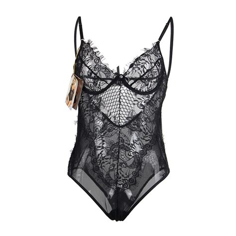 Body Women Strap Plus Size Rompers Black White Lace Mesh Bodysuit Sexy See Though Floral V Neck