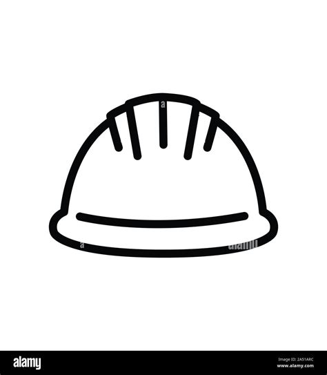Construction Safety Helmet Line Icon Flat Style Illustration Stock