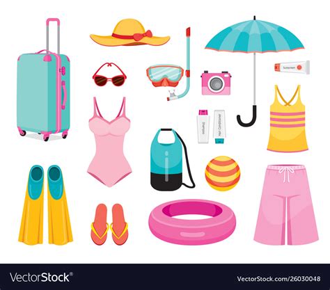 Best summer fabrics for men. Clothes and necessities for summer season travel Vector Image