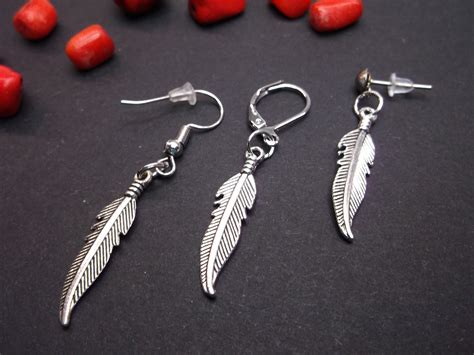 Single Feather Earring Feather Dangle Men Earring Symbolic Etsy Uk